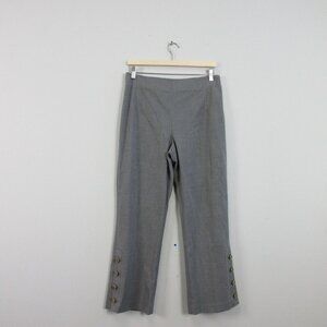 Club Monaco Linnzie Pants Women 8 Gray Stretch Cropped Buttons Wool Blend 338